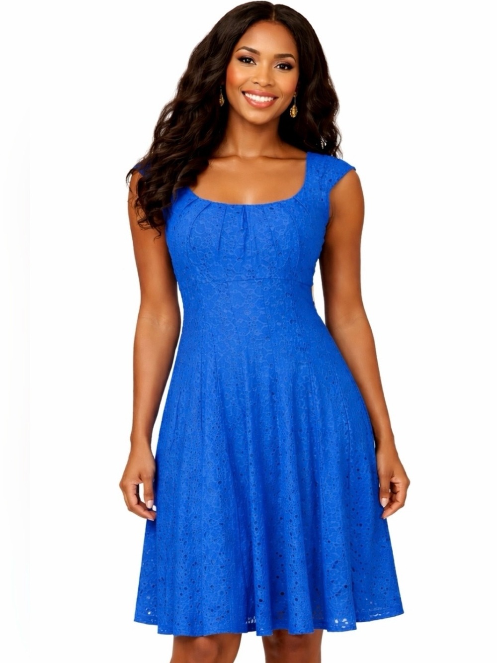 London Style Collections Sz Large Royal Blue Lace Scoop-Neck Fit & Flare Dress